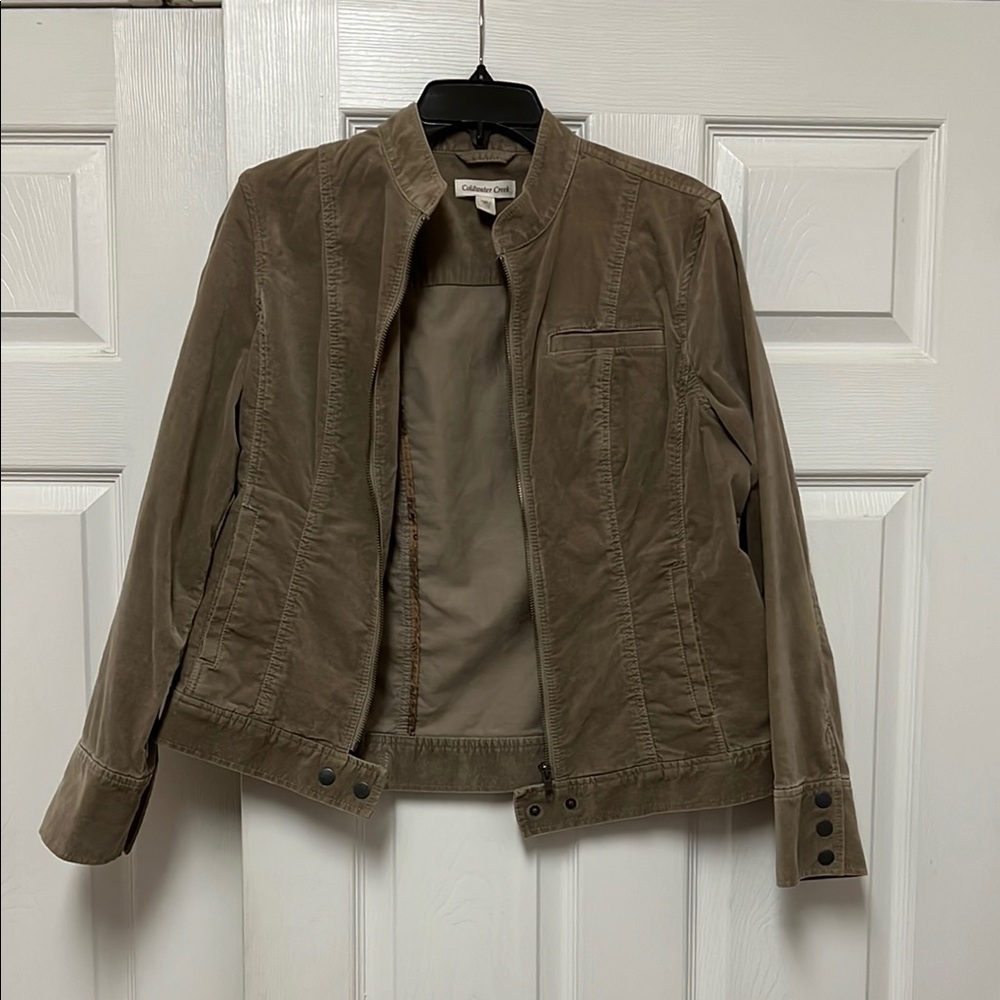Coldwater Creek Jacket Size 12 Women's Tan Color With Zipper and Button Accents